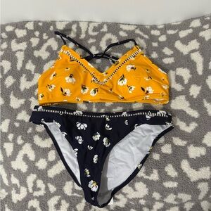 CupShe Floral Yellow and Navy Bikini Set